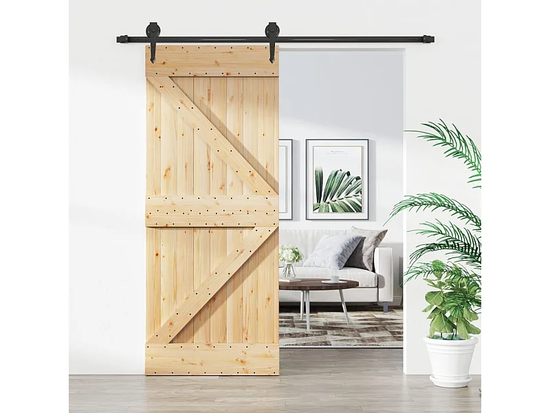 Kit porta scorrevole e ferramenta 85x210 cm in pino massello