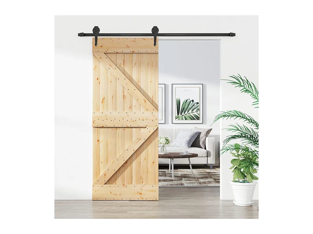 Kit porta scorrevole e ferramenta 85x210 cm in pino massello