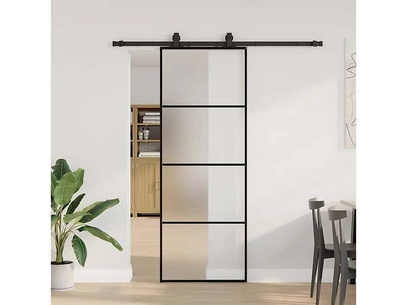 Schuifdeurbeslagset zwart 76x205 cm ESG-glas