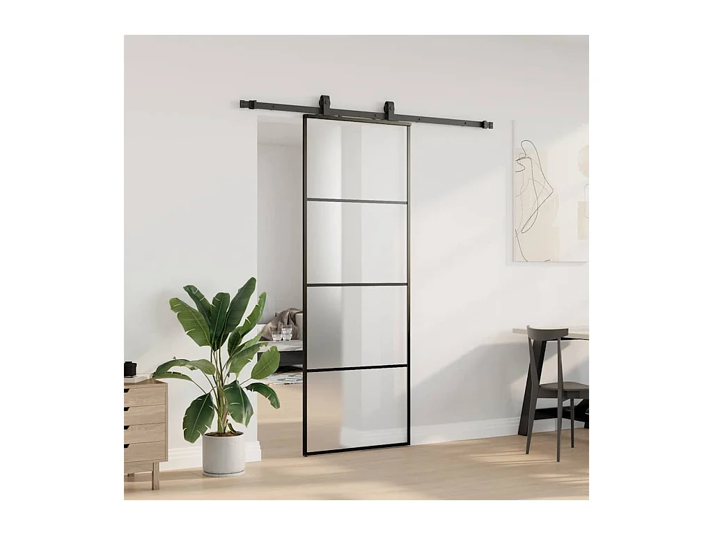Schuifdeurbeslagset zwart 76x205 cm ESG-glas