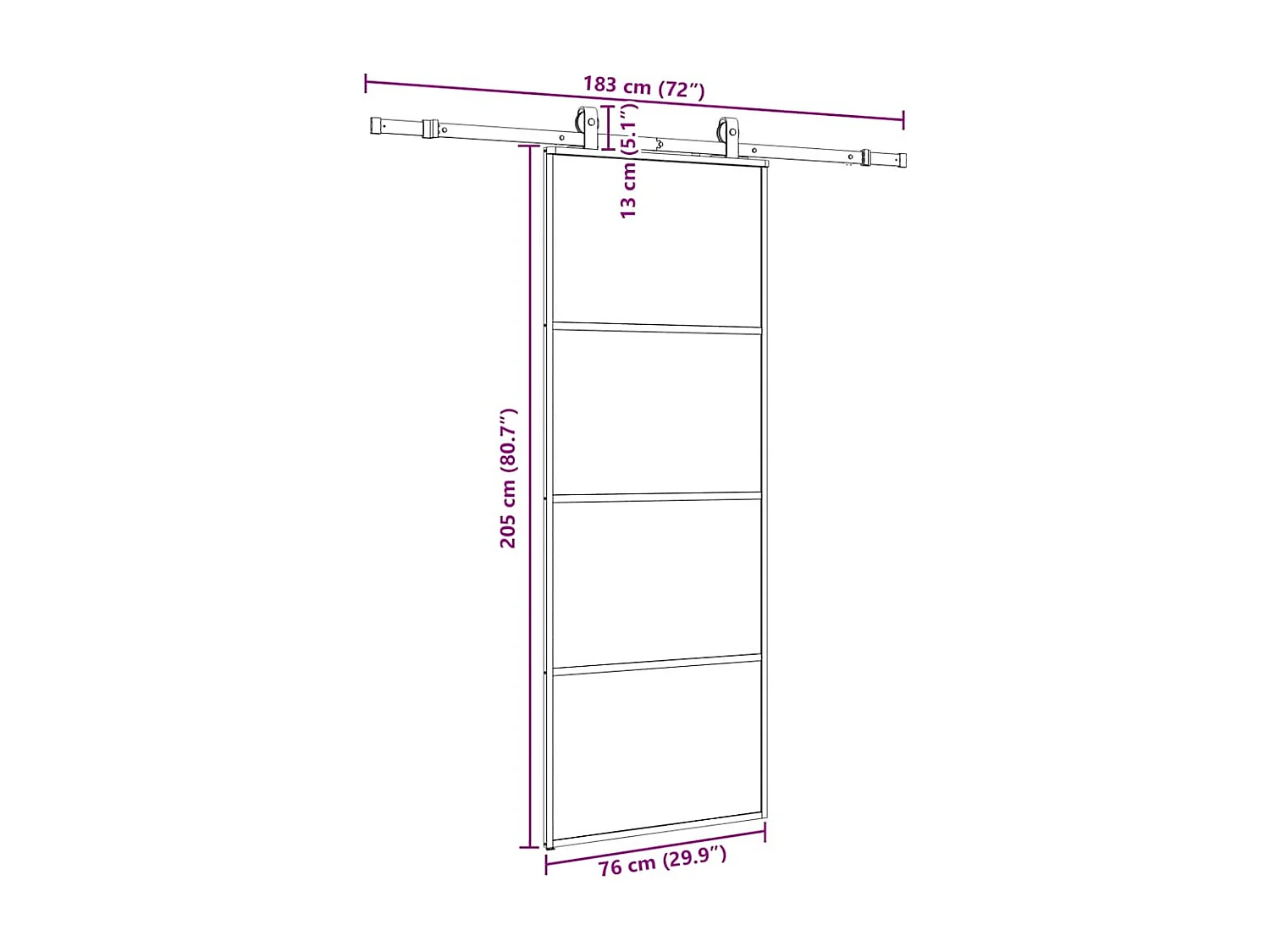 Schuifdeurbeslagset zwart 76x205 cm ESG-glas