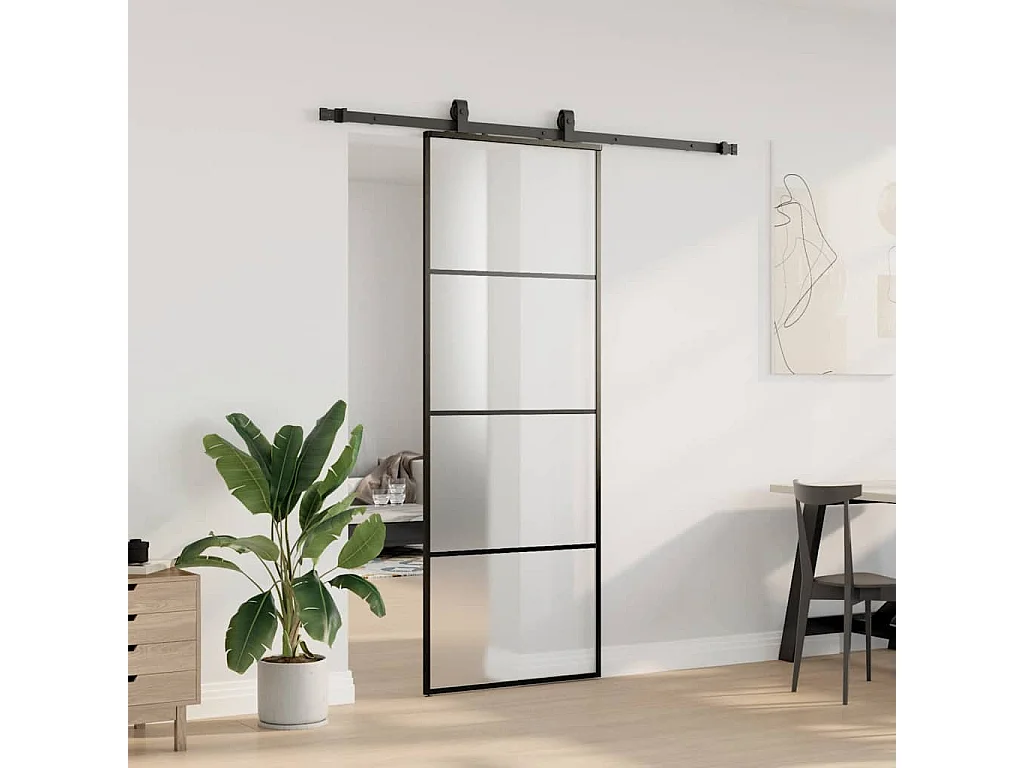 Porte coulissante kit de quincaillerie noir 76x205 cm verre ESG
