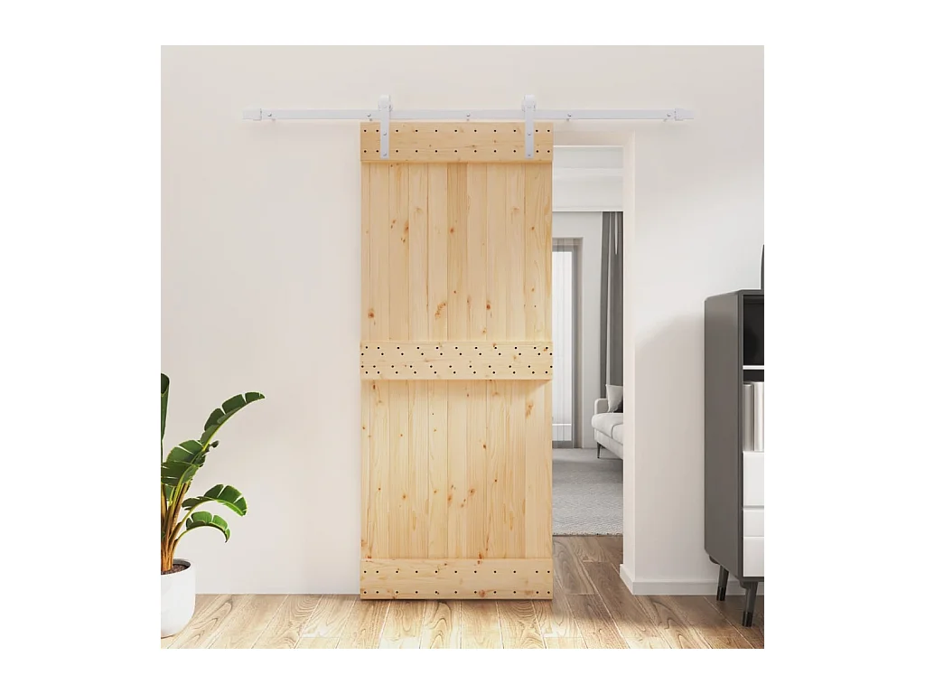Porte coulissante et kit de quincaillerie 85x210 cm pin massif