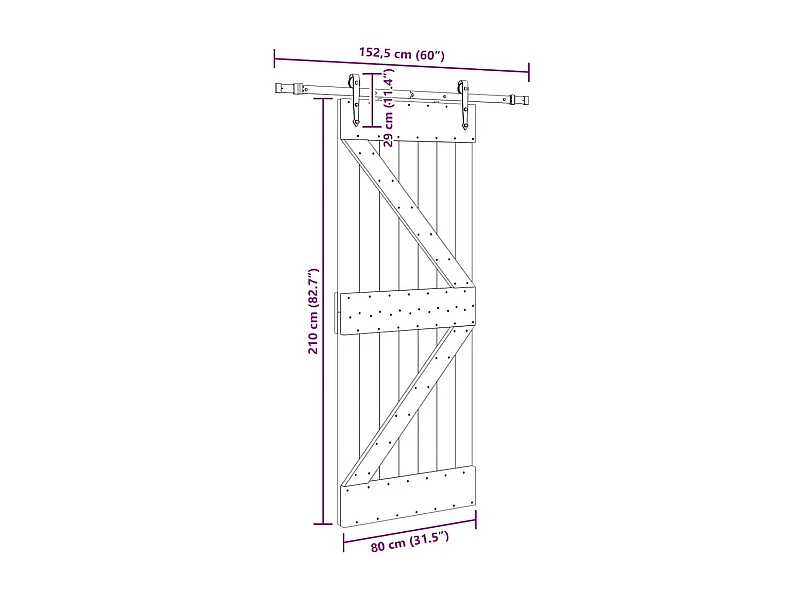 Kit puerta corredera y herrajes 80x210 cm pino macizo