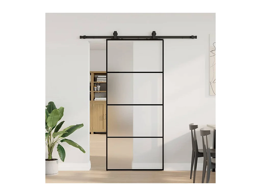 Schuifdeurbeslagset zwart 90x205 cm ESG-glas