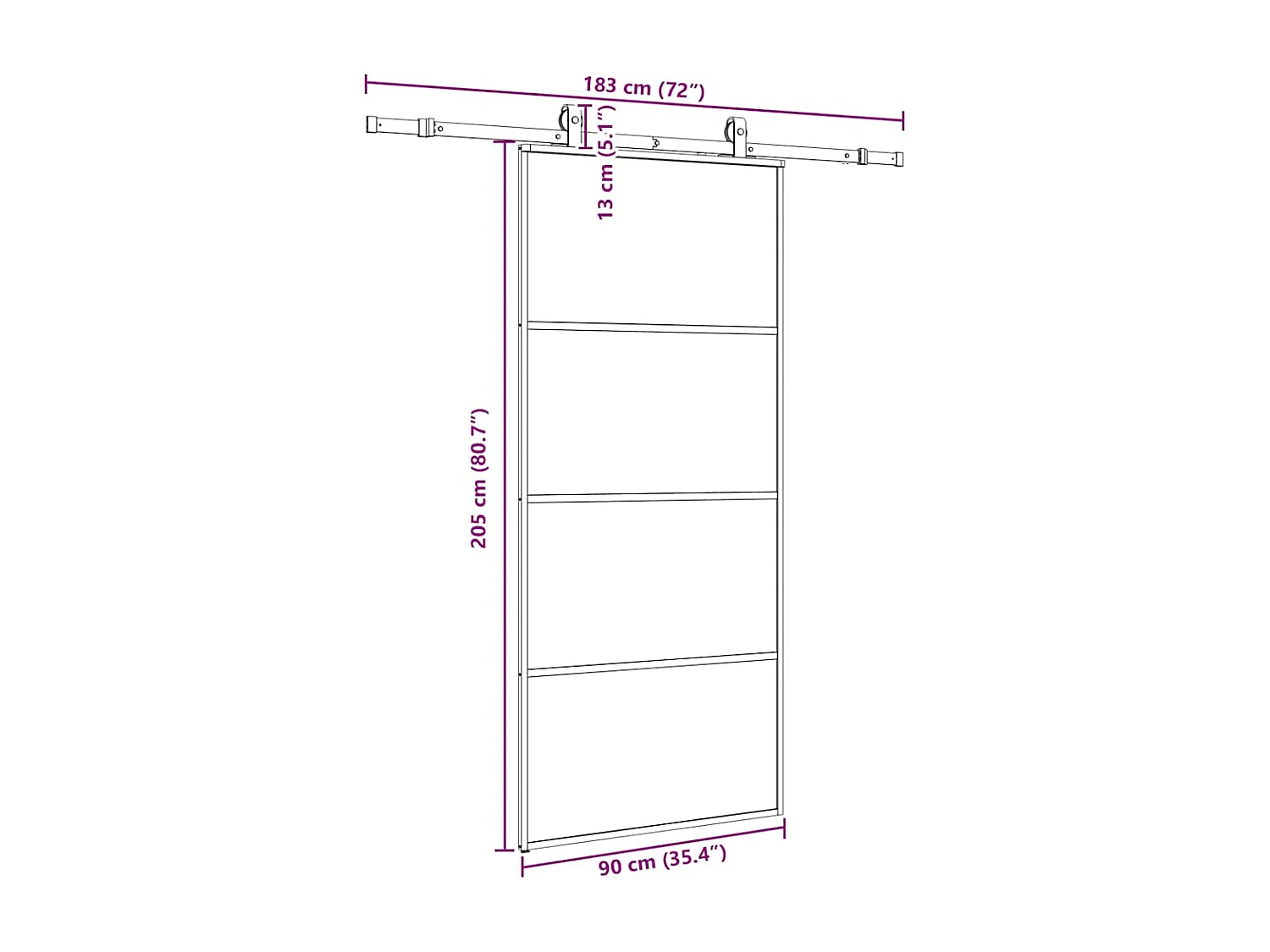 Schuifdeurbeslagset zwart 90x205 cm ESG-glas