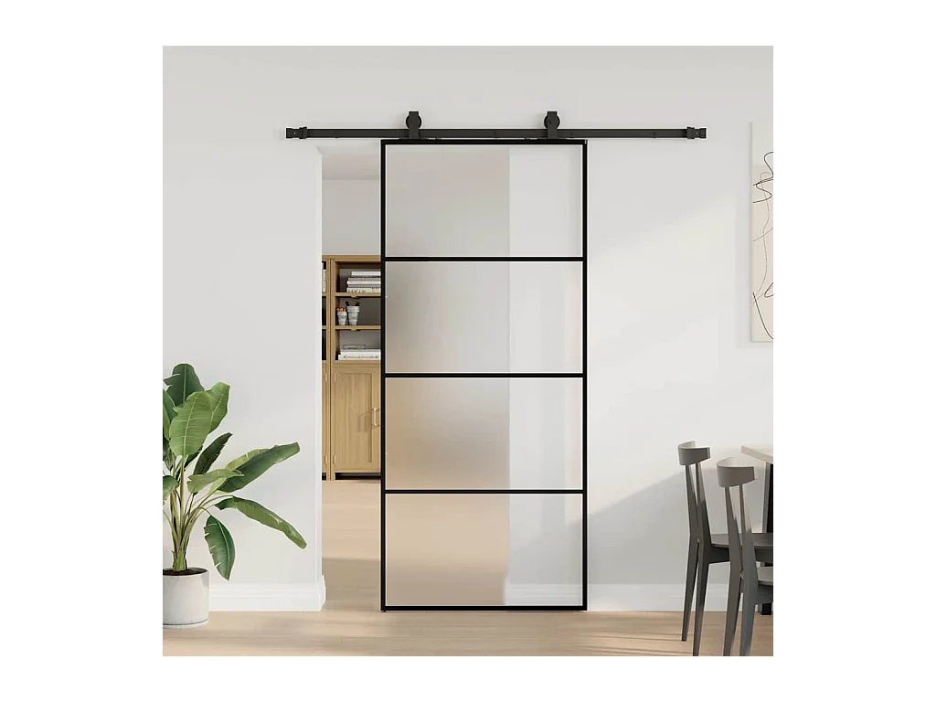 Porte coulissante kit de quincaillerie noir 90x205 cm verre ESG