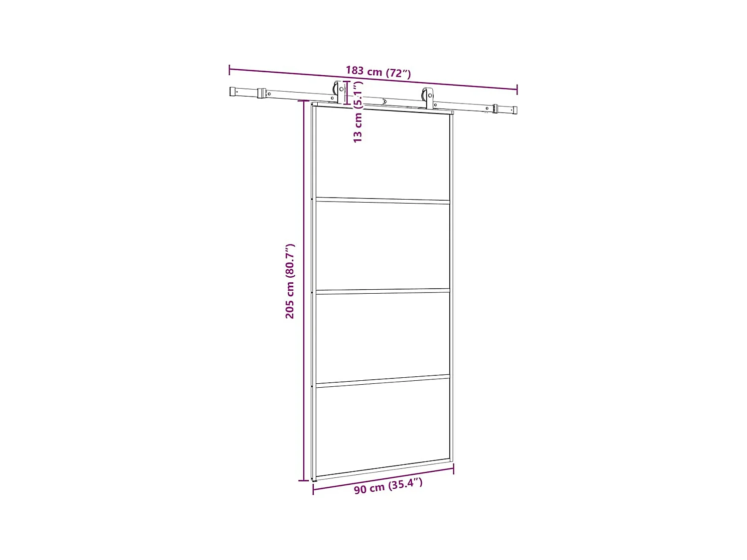 Porte coulissante kit de quincaillerie noir 90x205 cm verre ESG