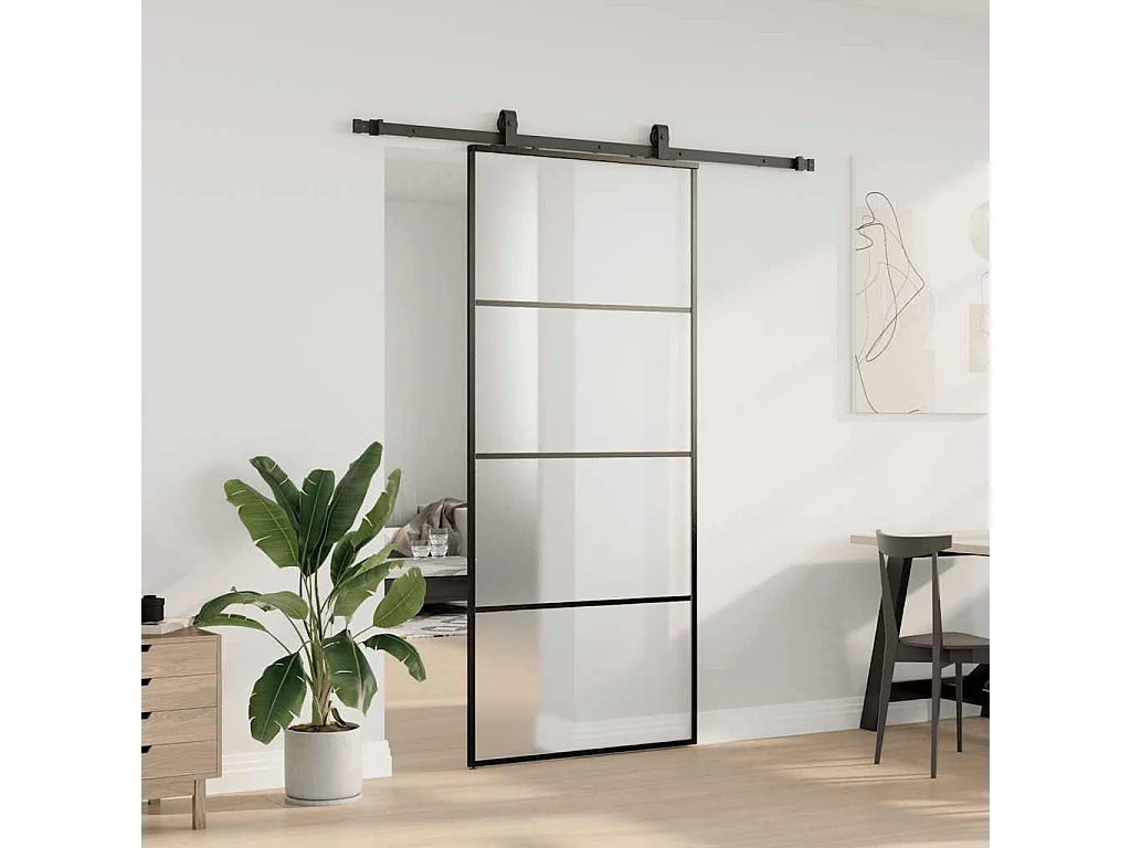 Porte coulissante kit de quincaillerie noir 90x205 cm verre ESG