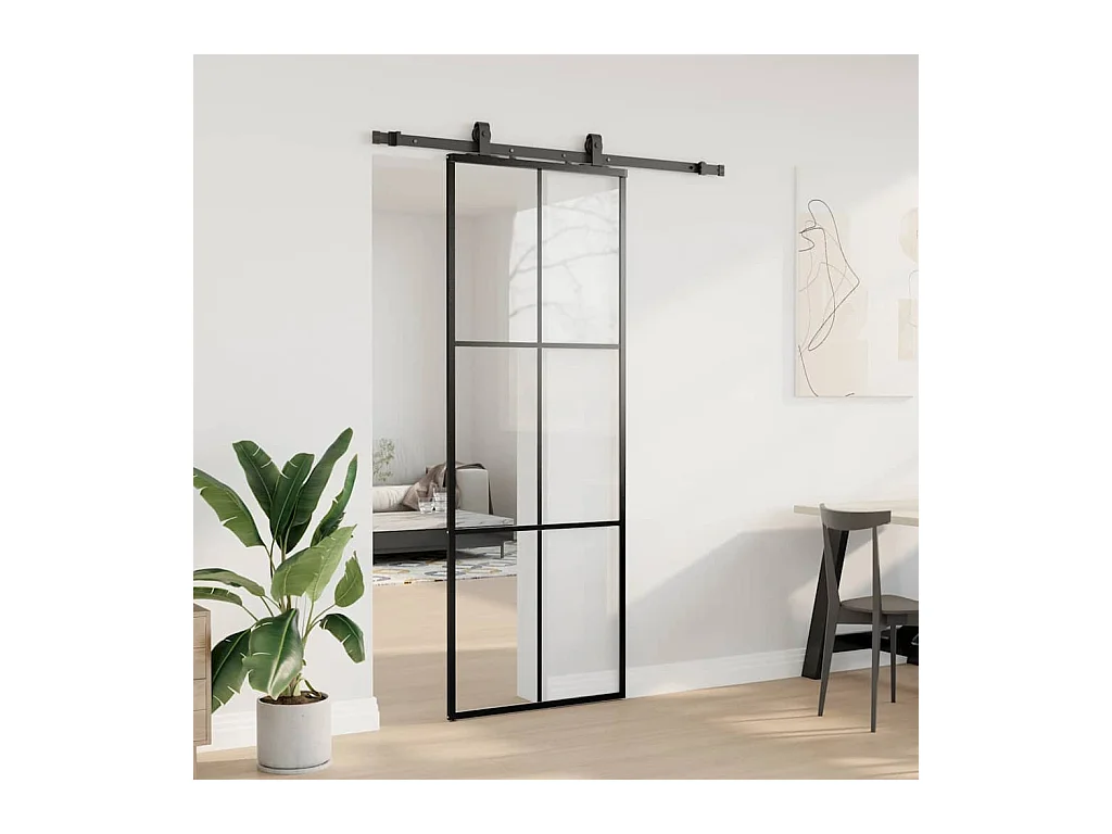 Kit ferramenta per porta scorrevole nero 76x205 cm vetro ESG