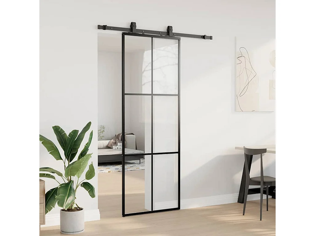 Schuifdeurbeslagset zwart 76x205 cm ESG-glas