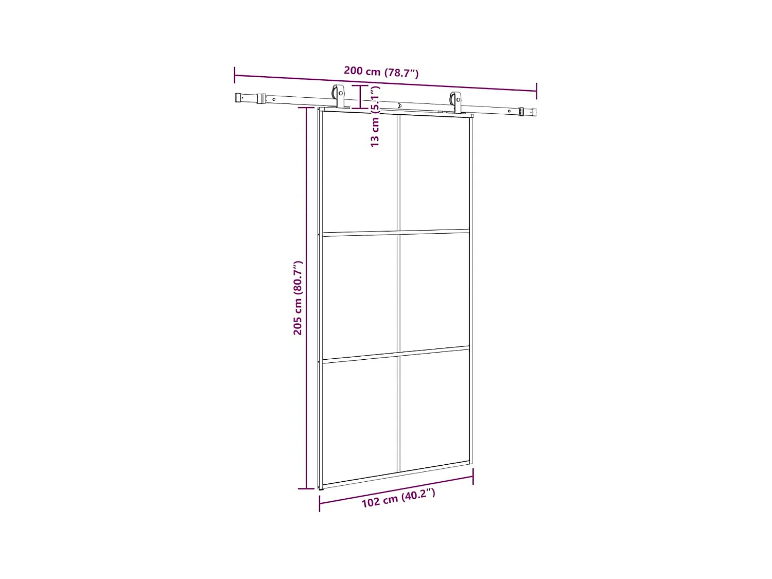 Kit ferramenta per porta scorrevole nero 102x205cm vetro ESG