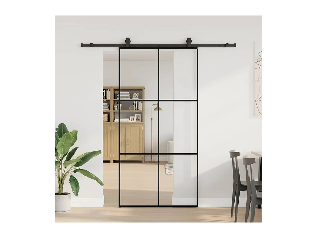 Porte coulissante kit de quincaillerie noir 102x205cm verre ESG