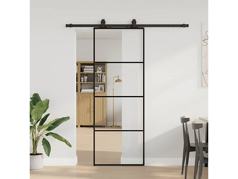 Schiebetürbeschlagsatz schwarz 76x205 cm ESG Glas