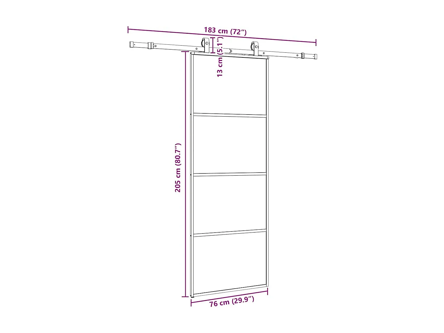 Schiebetürbeschlagsatz schwarz 76x205 cm ESG Glas