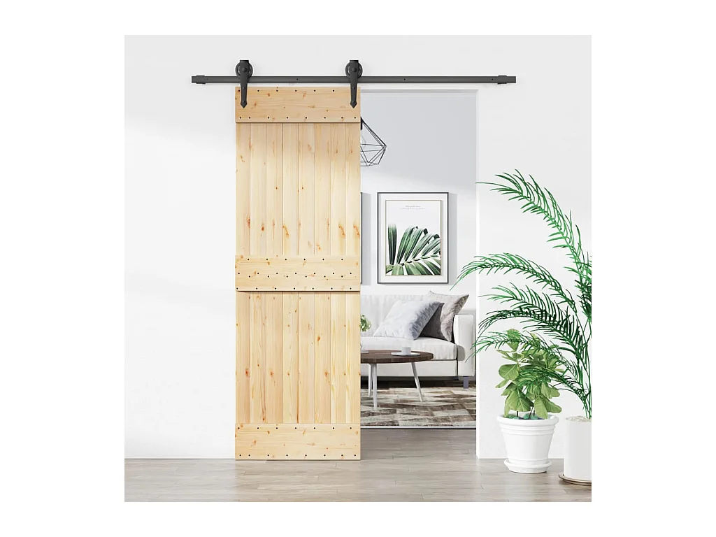 Porte coulissante et kit de quincaillerie 70x210 cm pin massif