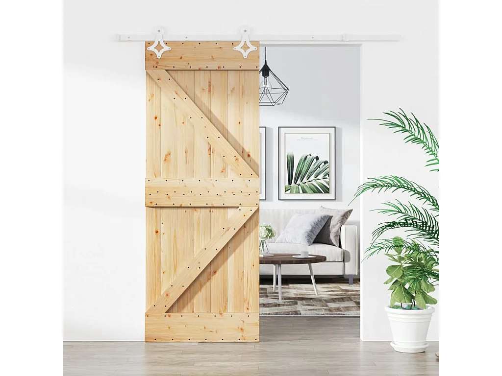 Kit puerta corredera y herrajes 85x210 cm pino macizo