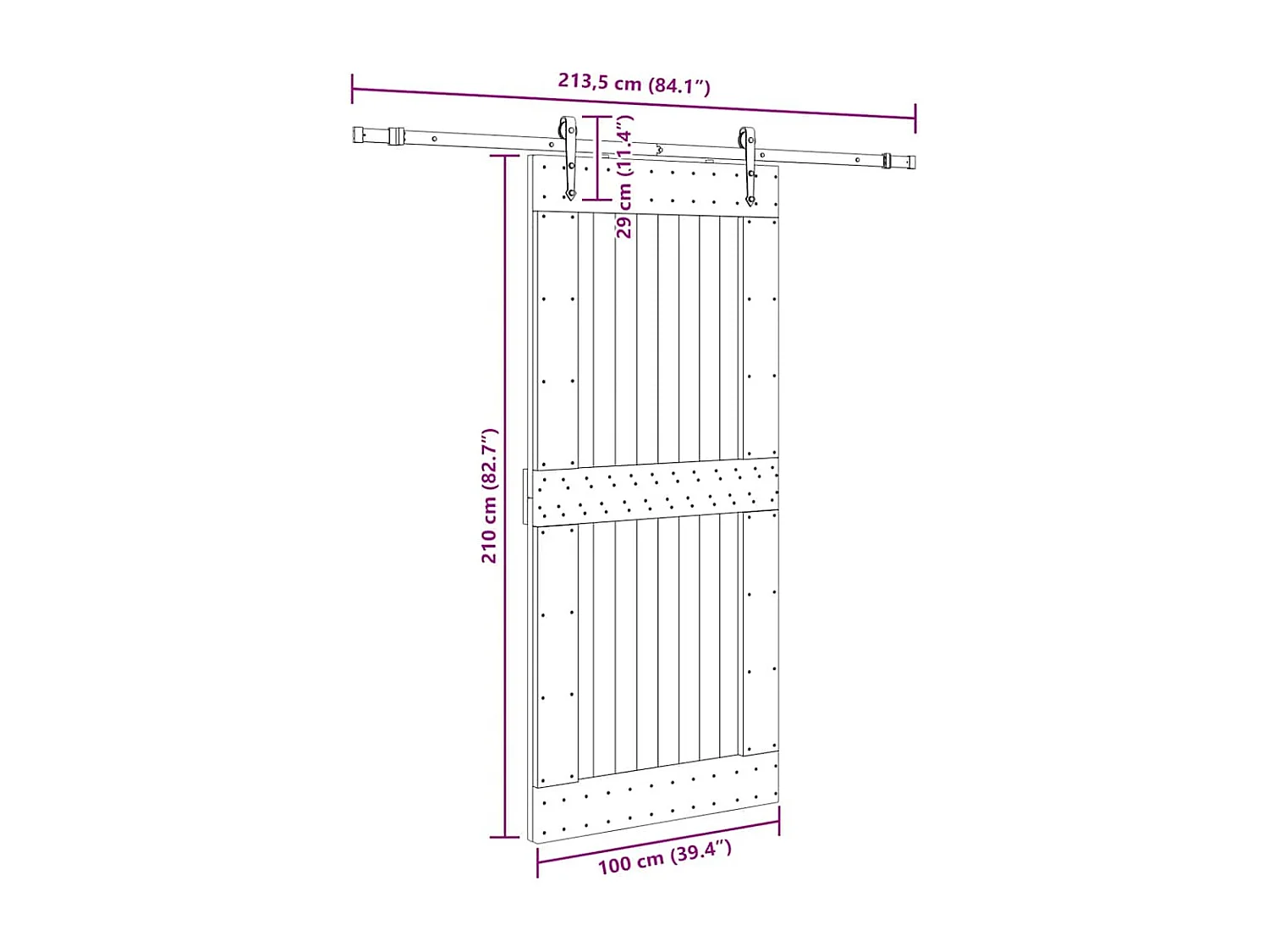 Porte coulissante et kit de quincaillerie 100x210 cm pin massif