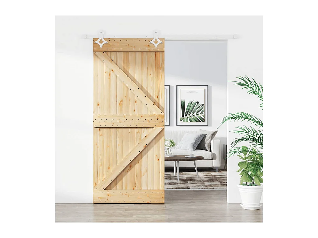 Porte coulissante et kit de quincaillerie 90x210 cm pin massif