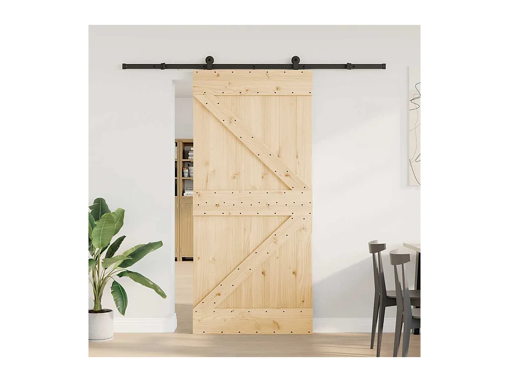 Porte coulissante et kit de quincaillerie 95x210 cm pin massif