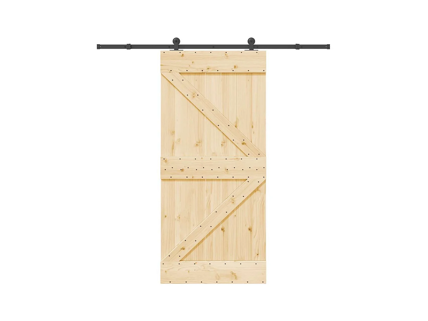 Schiebetür- und Beschlagsatz 95x210 cm, Kiefer massiv