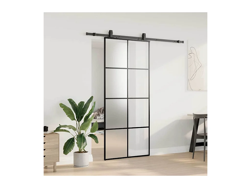 Schiebetürbeschlagsatz schwarz 90x205 cm ESG Glas