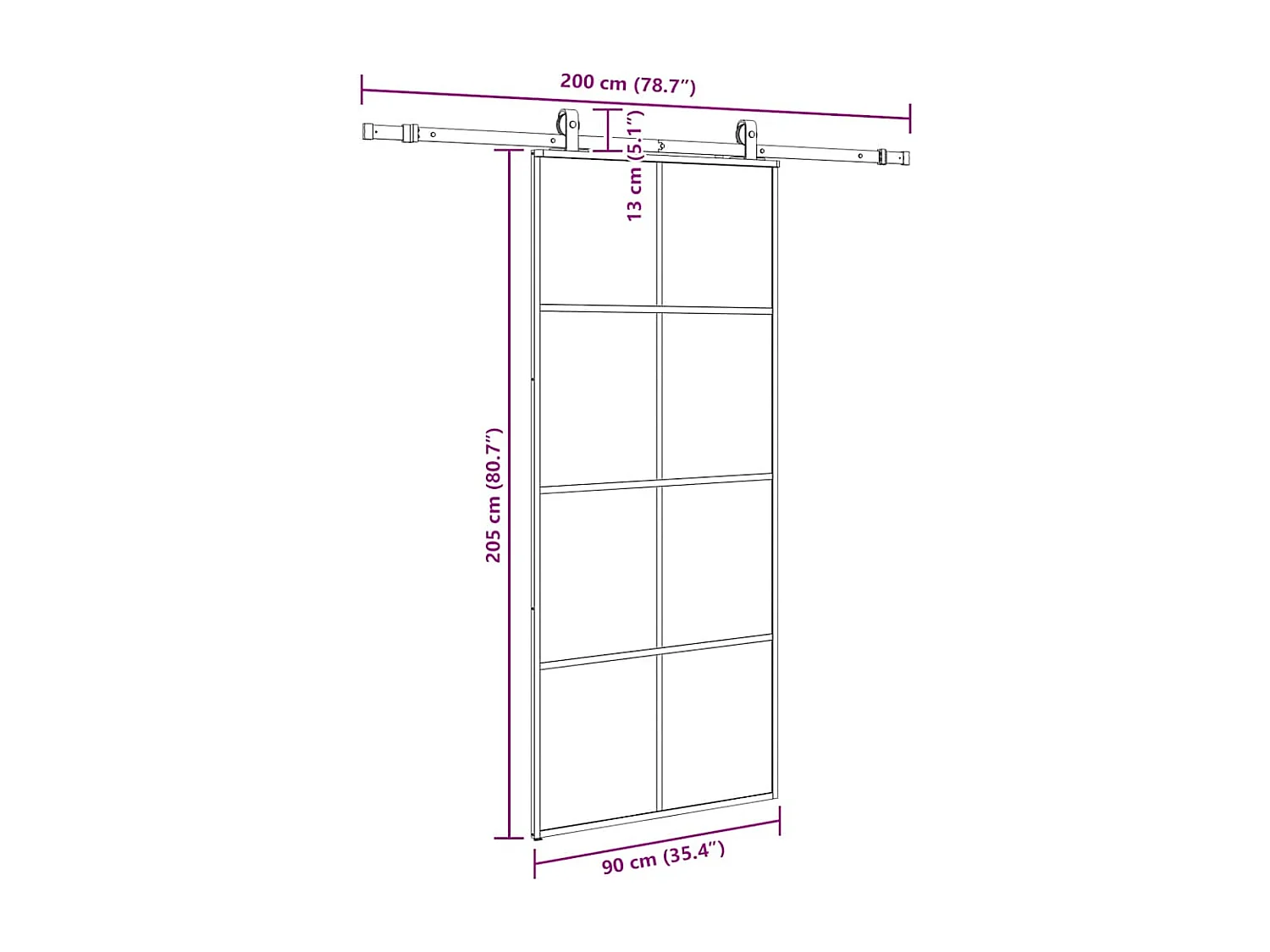 Schiebetürbeschlagsatz schwarz 90x205 cm ESG Glas