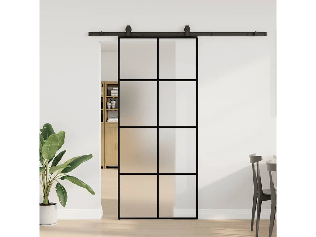 Schiebetürbeschlagsatz schwarz 90x205 cm ESG Glas