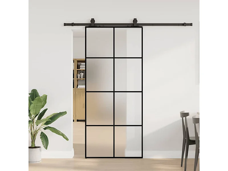 Porte coulissante kit de quincaillerie noir 90x205 cm verre ESG