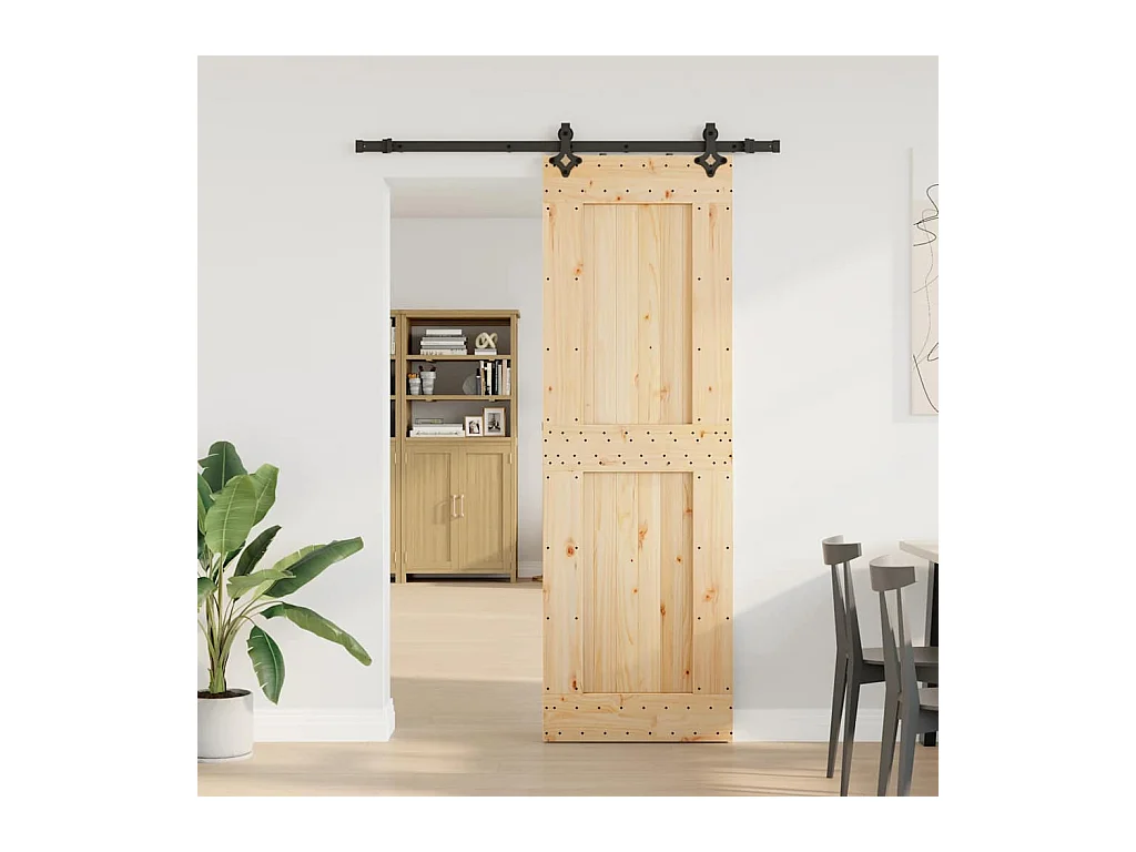 Porte coulissante et kit de quincaillerie 70x210 cm pin massif