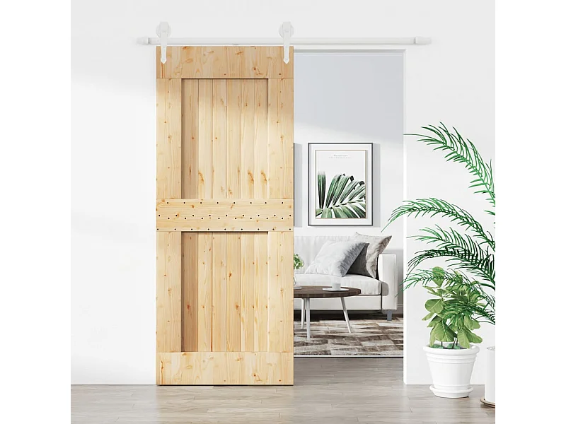 Schuifdeur en beslagset 85x210 cm massief grenen