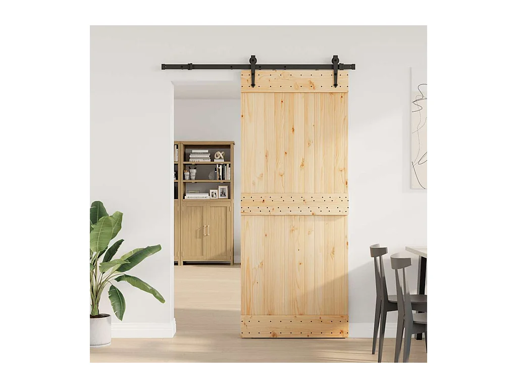 Porte coulissante et kit de quincaillerie 85x210 cm pin massif