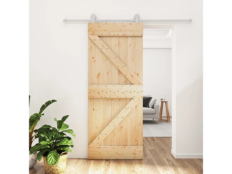 Schuifdeur en beslagset 80x210 cm massief grenen