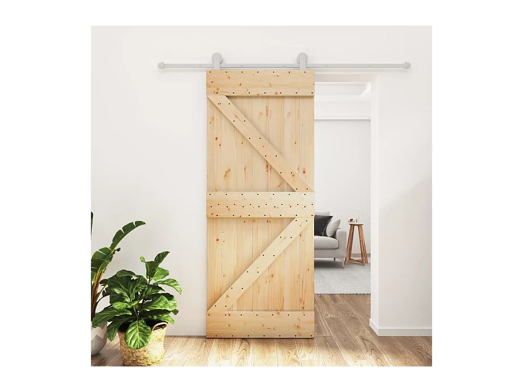 Schuifdeur en beslagset 80x210 cm massief grenen