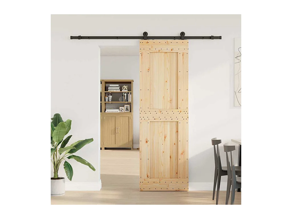 Porte coulissante et kit de quincaillerie 70x210 cm pin massif