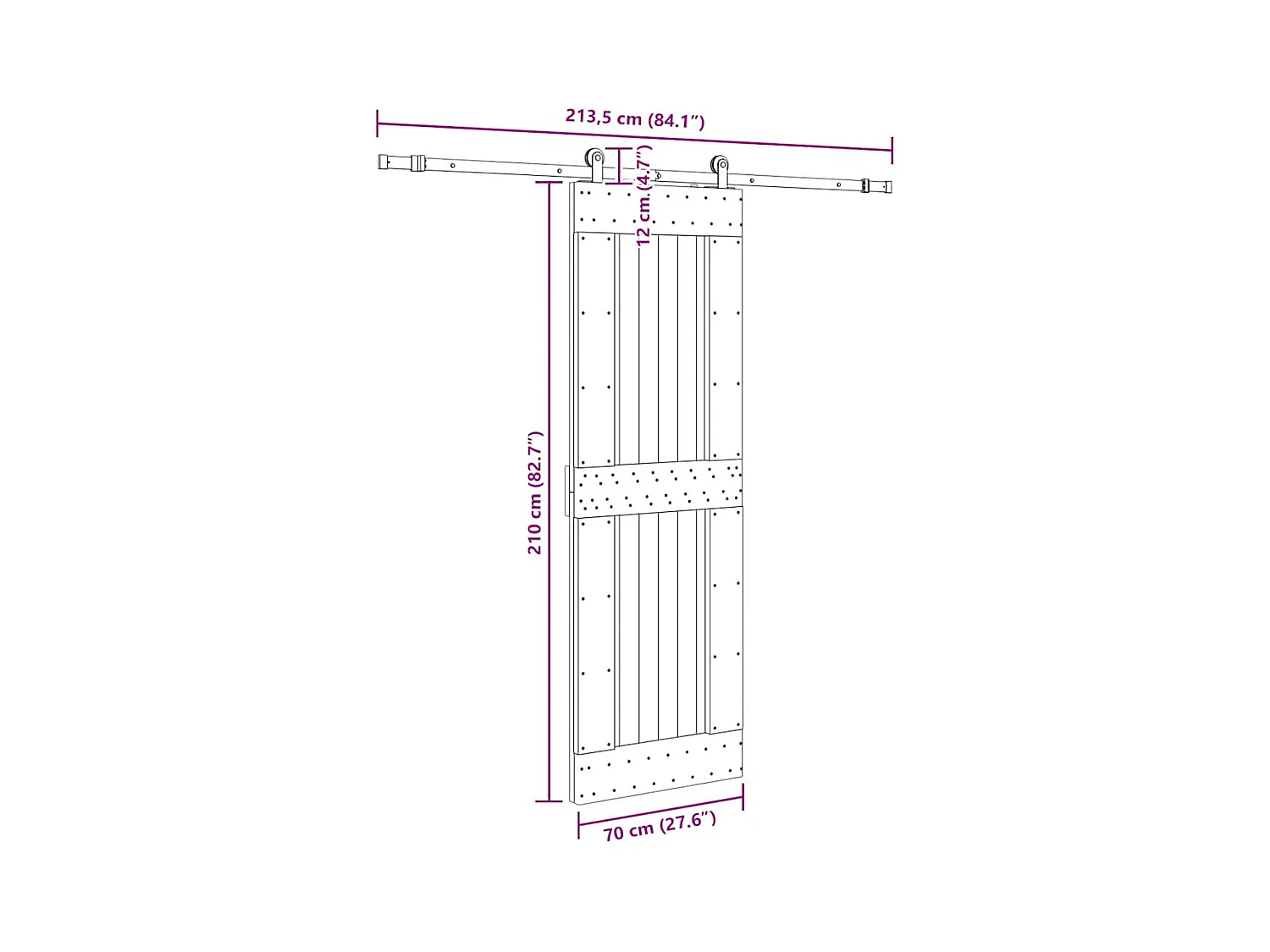 Porte coulissante et kit de quincaillerie 70x210 cm pin massif