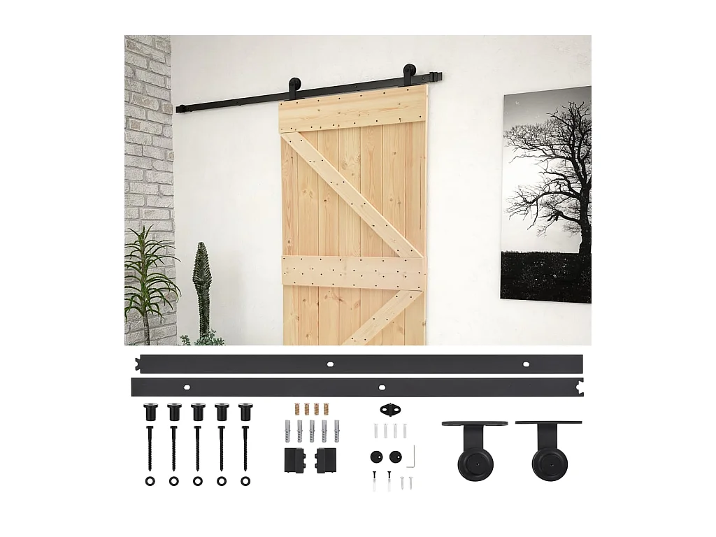 Porta scorrevole con kit ferramenta 90x210cm Pino massello