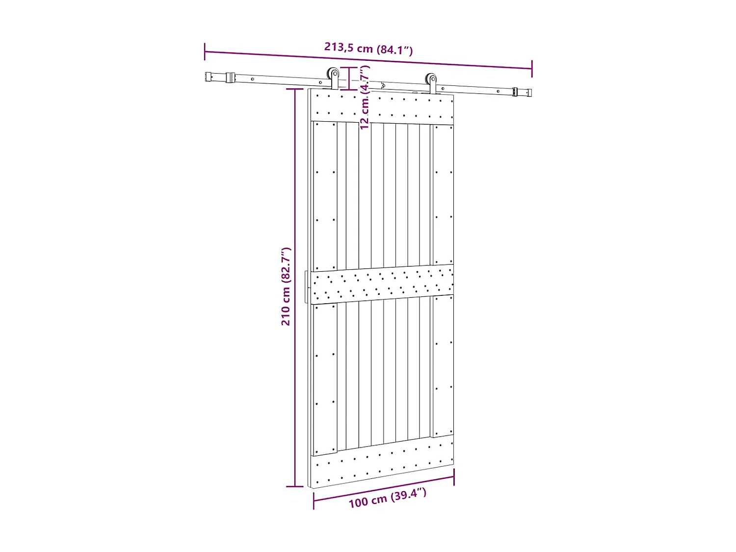 Porte coulissante et kit de quincaillerie 100x210 cm pin massif