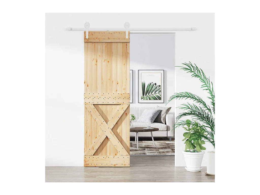 Schuifdeur en beslagset 80x210 cm massief grenen