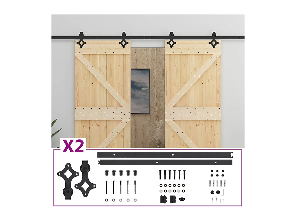 Schuifdeur met beslagset 90x210cm Massief grenen