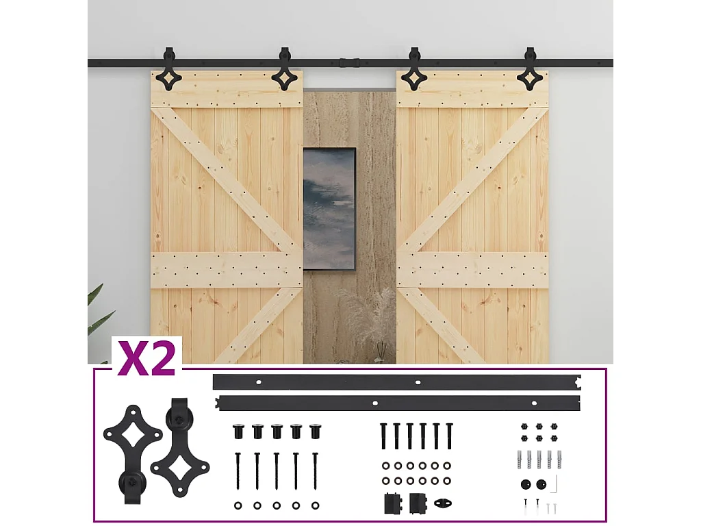 Porte coulissante avec kit de quincaillerie 90x210cm Pin massif
