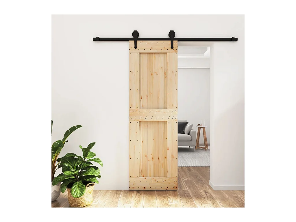 Porte coulissante et kit de quincaillerie 70x210 cm pin massif