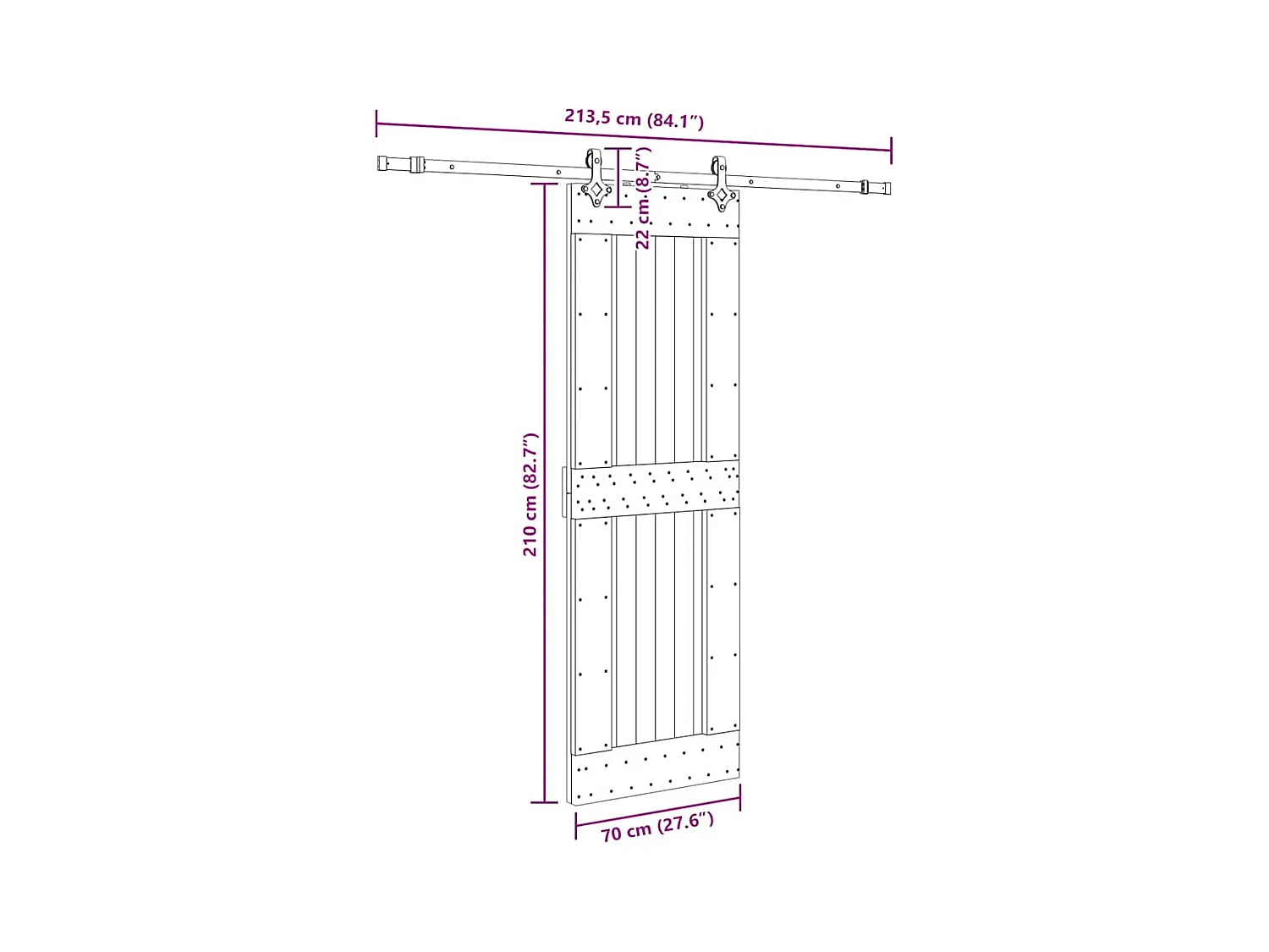 Kit puerta corredera y herrajes 70x210 cm pino macizo