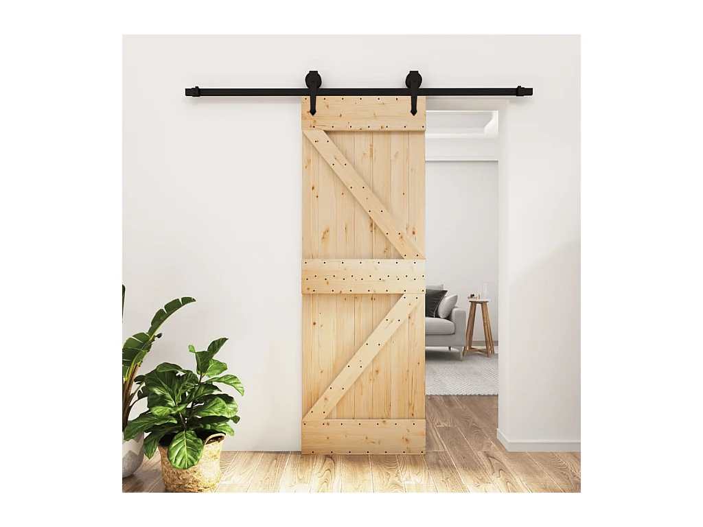 Porte coulissante et kit de quincaillerie 70x210 cm pin massif
