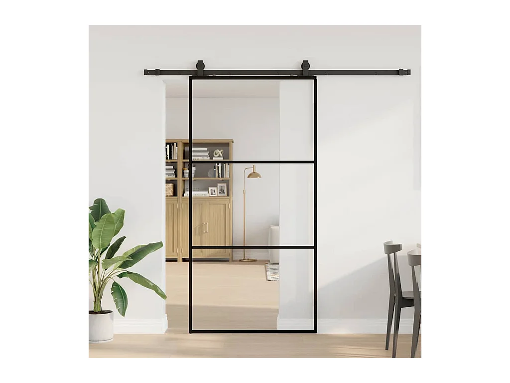 Porte coulissante kit de quincaillerie noir 102x205cm verre ESG