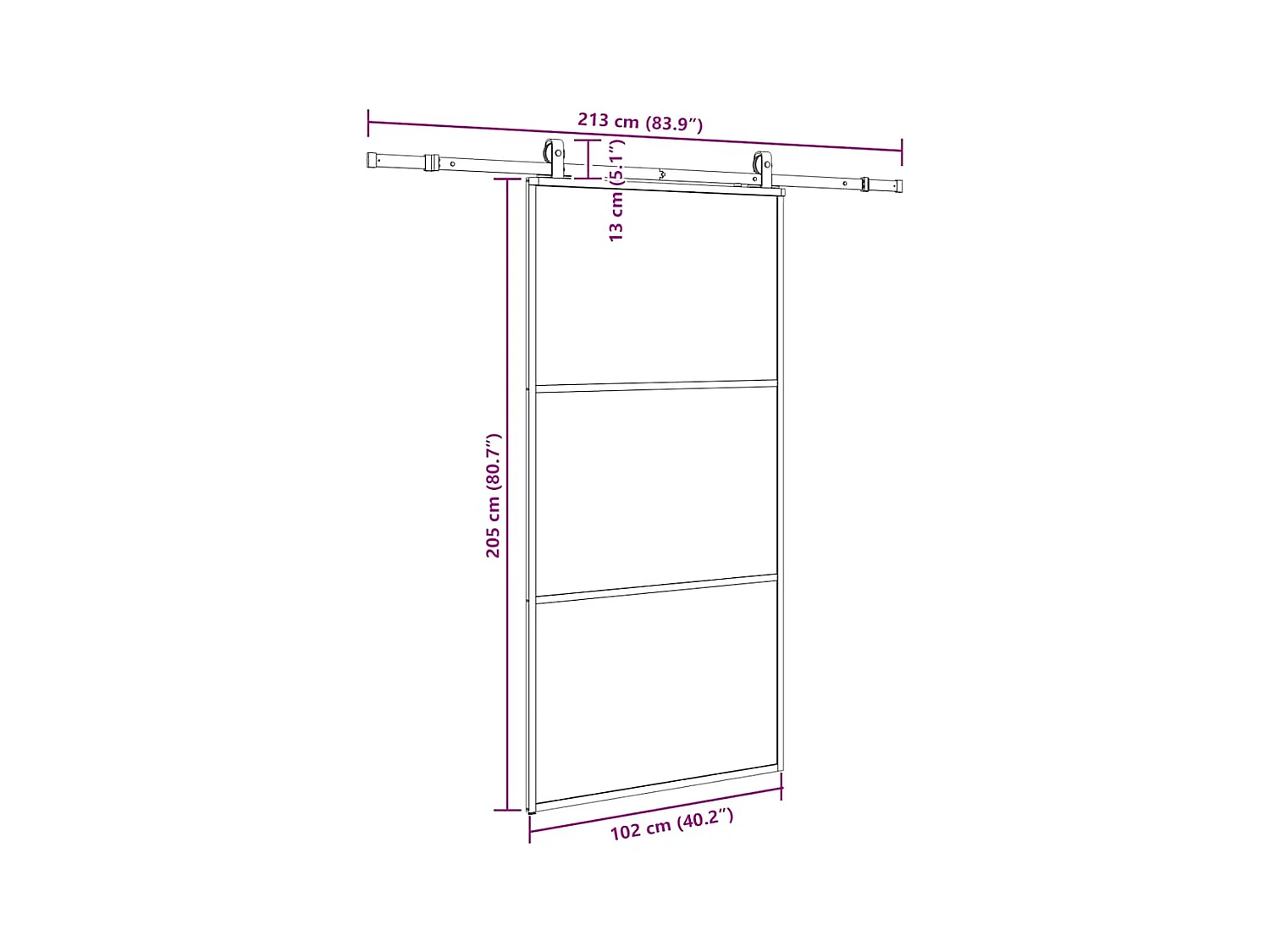Porte coulissante kit de quincaillerie noir 102x205cm verre ESG