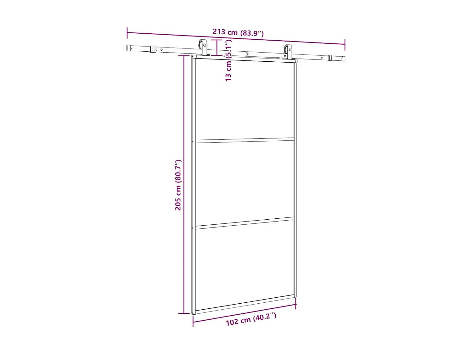 Porte coulissante kit de quincaillerie noir 102x205cm verre ESG