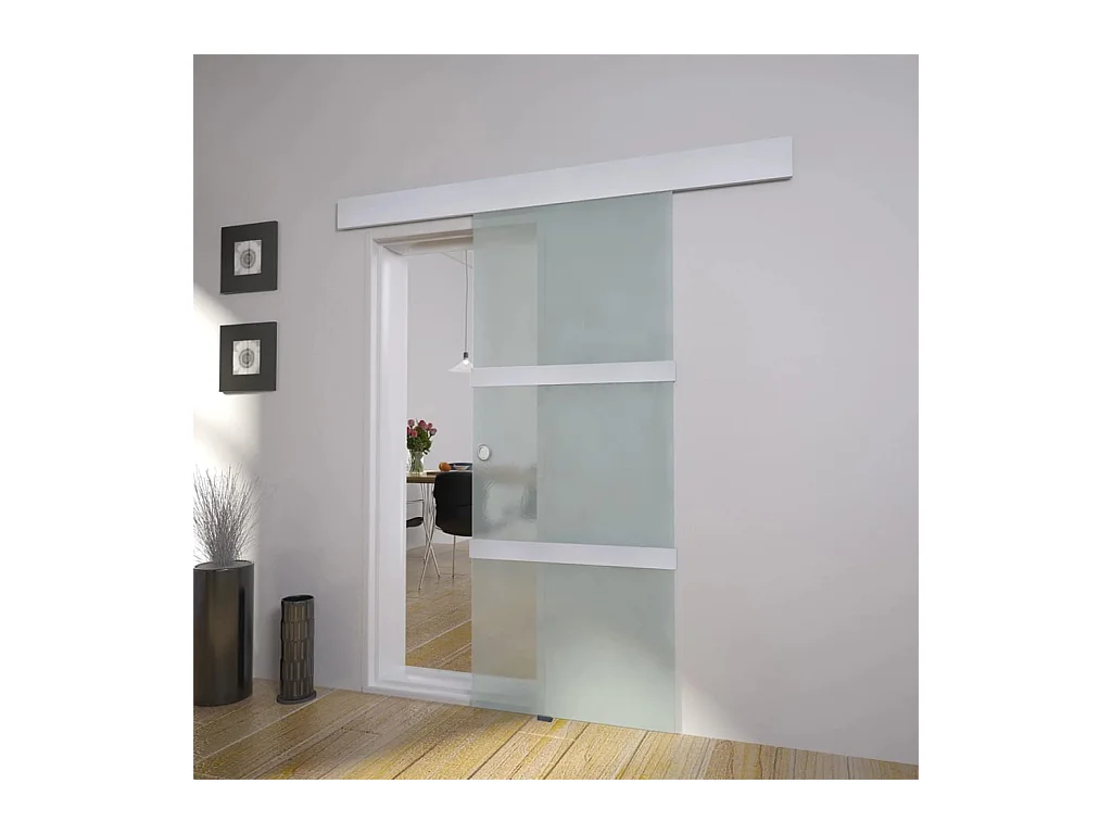 Porta scorrevole in vetro e alluminio 178 cm Argento