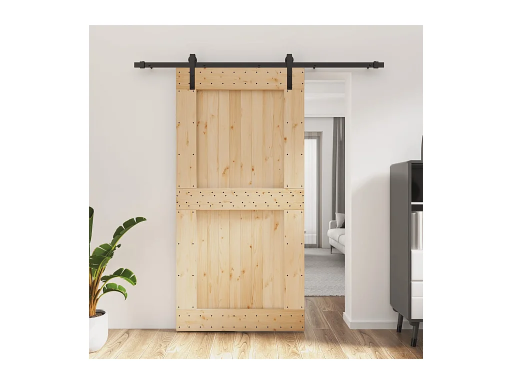 Porte coulissante et kit de quincaillerie 100x210 cm pin massif