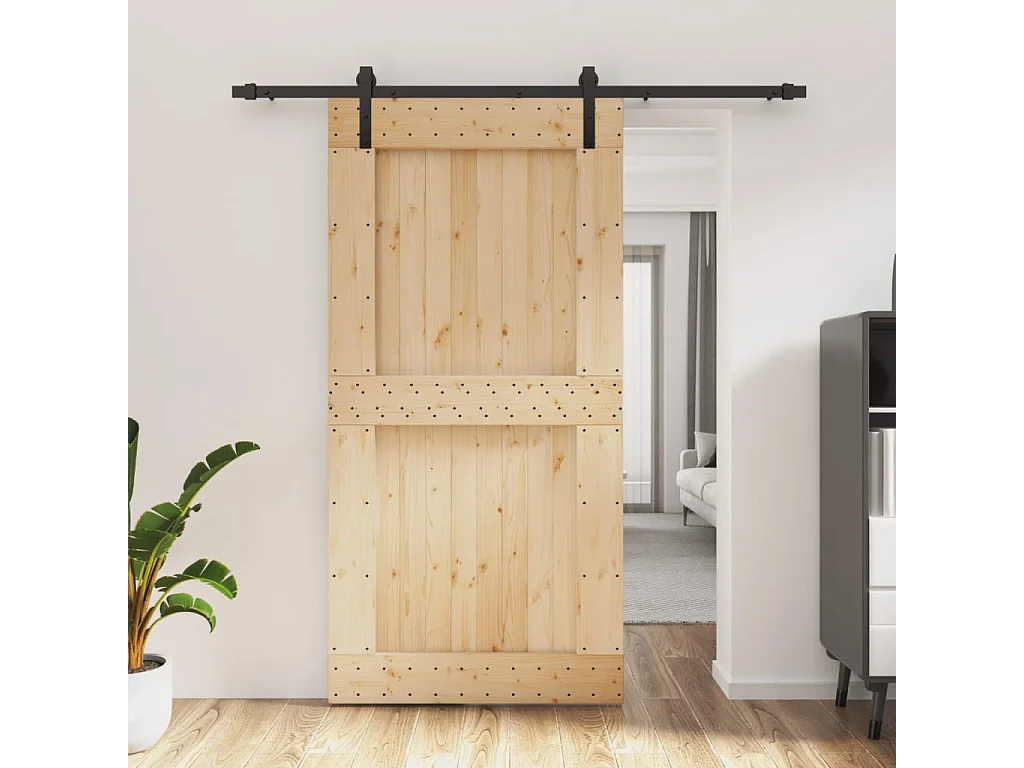 Porte coulissante et kit de quincaillerie 100x210 cm pin massif